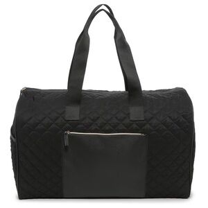 NWOT DSW Black Quilted Weekender Duffle Tote Bag w Faux Leather Pocket